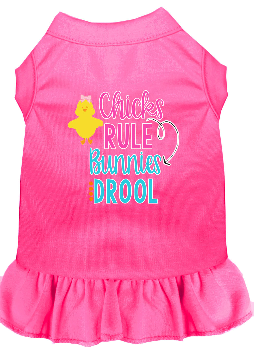 Chicks Rule Screen Print Dog Dress Bright Pink Lg